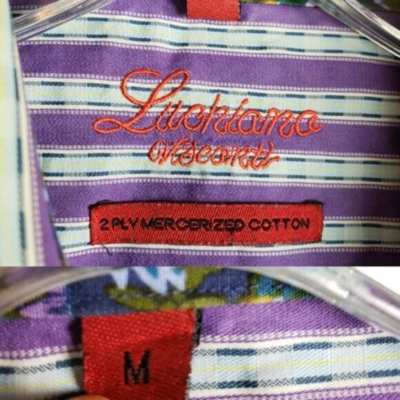 Luchiano Visconti Striped Button Down Shirt Contrast Paisley Print Trim size M - Picture 3 of 11